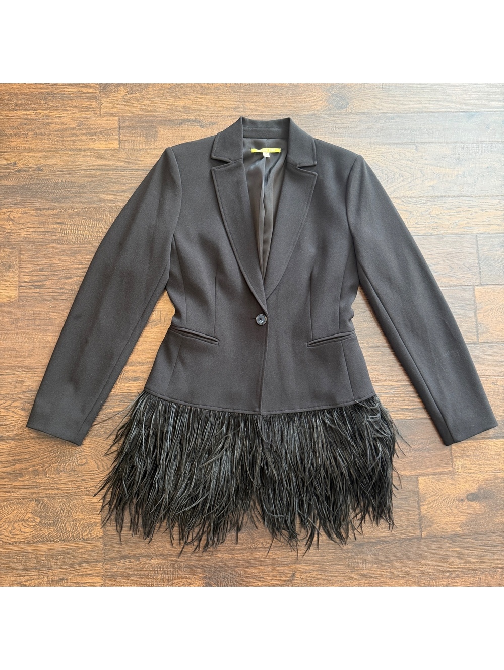 Gianni Bini Women Black Feather Hem Blazer Jacket Ostrich Trim Size 4